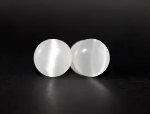 White Cat Eye Single Flare Glass Ear Gauge Tunnels, Pair of Body Jewelry (3mm-16mm)