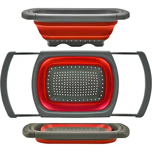 Colander Collapsible, Over The Sink Veggies/Fruit 6-Quart Strainers and Colanders with Extendable Handles, Folding Strainer for Kitchen