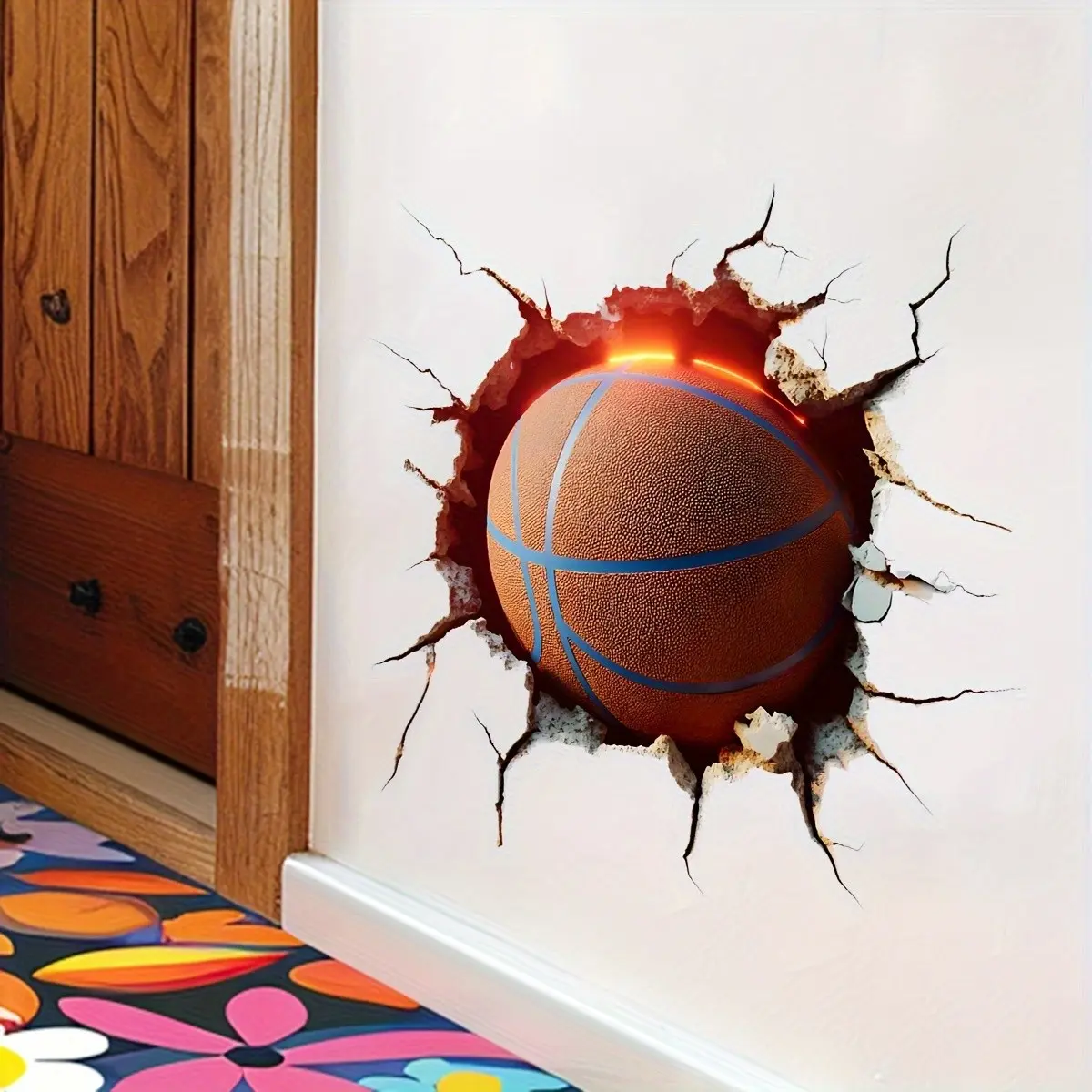 3D Basketball Wall Sticker, Removable Sports Decal for Bedroom Living Room Entrance Entryway Decoration, Decorative Vinyl Art for Home Ornaments, Wall Art Stickers