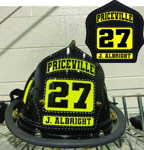 Firefighter Metal Helmet Shields, sublimated metal, quick turnaround.  Many styles, made for you.