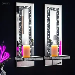 Silver Wall Sconces Set of 2, Modern Rectangle Stripe Candle Holders, Elegant Mirrored Wall Decor for Living Room and Dining Room, Reusable and Durable Home Decoration, Stylish Geometric Design