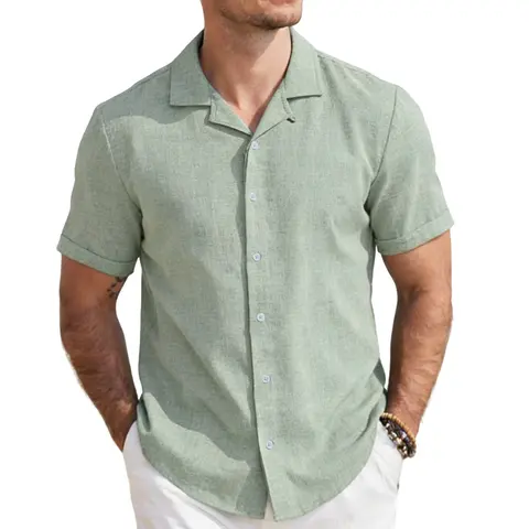 COOFANDY Breathable Linen Men's Shirts Short Sleeve Button Down for Summer Beach Wedding