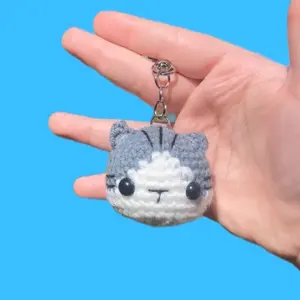 Custom Adorable Cat Keychain Handmade Crochet Accessory with Silver Hook for Keys and Bags Perfect for Mother's Day and Anniversary Gifts