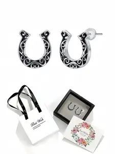 Western Totem New U-shaped horseshoe 925 silver stud earrings, elegant epoxy trendy earrings. Comes with exquisite drawer jewelry gift box. Perfect gift for women on birthdays, Mother's Day, Valentine's Day, Christmas and anniversaries.