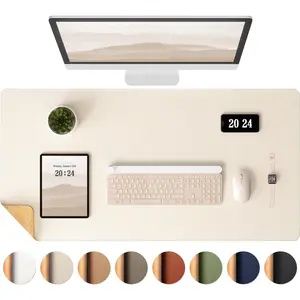 Aothia dual-sided desk pad-leather desk mat, natural cork desk pad protector, large mouse pad for desk, waterproof desk blotter pad, desk writing pad for office work/home, beige (23.6x13.7) backtoschool Handcrafted Environmentally Friendly