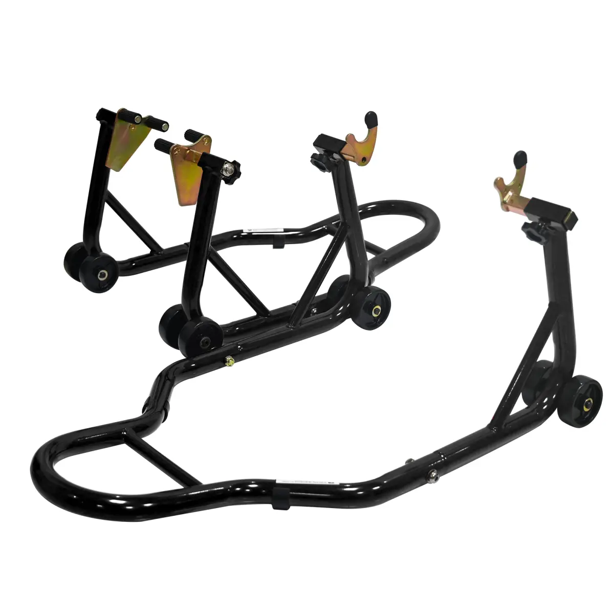 Motorcycle Stand Lift 440lbs Front Rear Combo Stand Lift Stand Front Wheel Fork Stand Rear U+K Fork Swingarm Spool Stand Compatible with Most Yamaha Honda Kawasaki Suzuki Motorcycles-- Black, Steel, Extended Handle