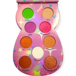 Meow-gical Boba Eyeshadow Palette with Matcha Thai Taro Strawberry Milk Tea Sakura Coconut Tapioca Brown Sugar Milk Tea