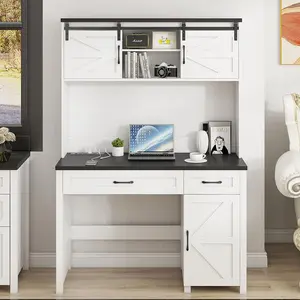 Vabches Farmhouse 47" Executive Desk, Computer Desk with Storage Cabinet and Drawers, Workstation Computer Desk with Hutch for Study and Home Office.