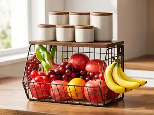 Wall Mounted Kitchen Storage Basket, Stackable Iron Fruit Vegetable Organizer, Multifunctional Wall & Countertop Basket for Bathroom Towel Toiletry Snack Storage outdoorfun