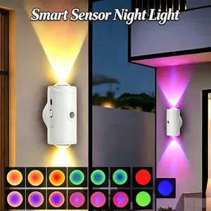 Dual-Sided Glow RGB Sunset Motion Sensor Night Light – Rechargeable Type-C Magnetic Stick-On Lamp, Auto Motion Activated, Gradient Dimmable Ambient Lighting for Entryway, Stair, Closet, Bedroom & Holiday Home Decor