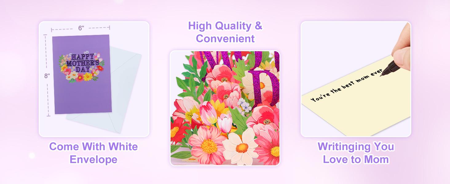 Best Mom Gift! D4DREAM Pop Up Card  Mother's Day Flower Greeting Card for Her