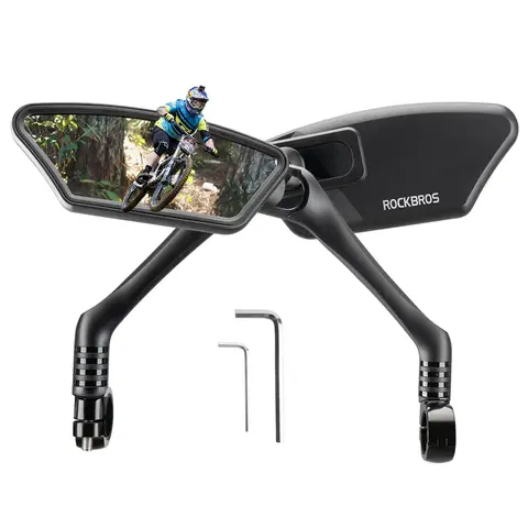 ROCKBROS Stainless Steel HD Blast-Resistant Bike Rear View Mirror for Handlebars, 360° Adjustable & Retractable 360 Rotation, 21-26mm Fit, Panoramic View, Allen Key Easy Installation, Ebike Safety Accessory,outdoorfun