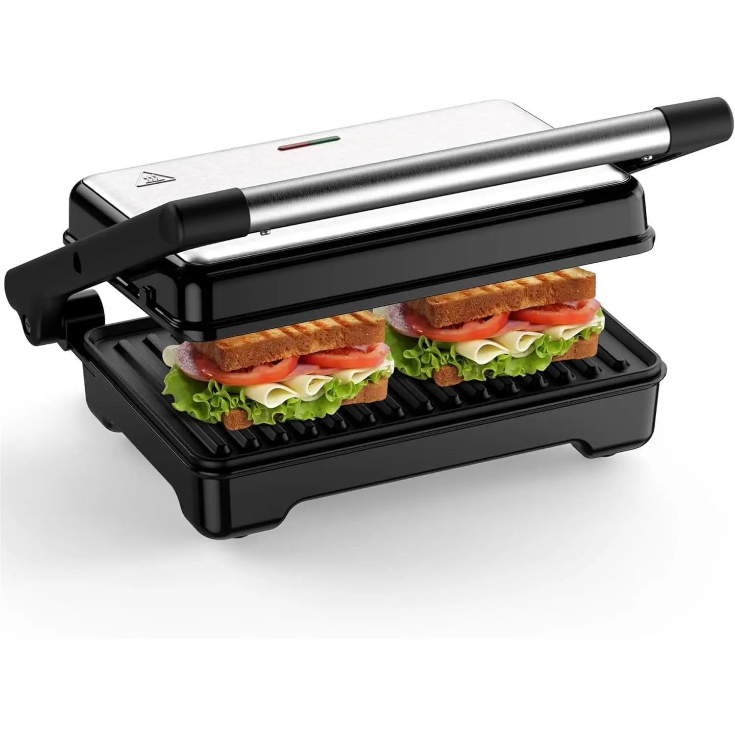 YASHE Panini Grill Press, 1200 W Sandwich Maker, Panini Maker with Non-Stick Coated Cast Aluminum Plates, Fits 2 Slices of Bread, 180-Degree Opening,