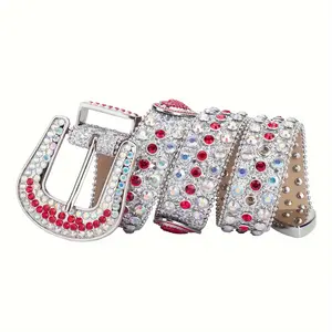 Unisex Holographic Western Belt | Edgy Heart Rhinestone Buckle & Vegan Leather | Adjustable Glitter Party Belt for Men & Women, Music Festivals goth  belt modern  belt