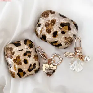 Shell Leopard Print Soft Case with Lanyard, Fits AirPods Series