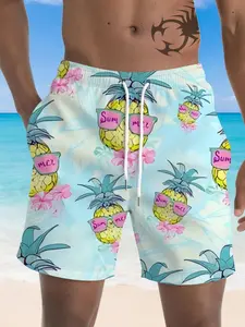 Men's Summer Sunglasses Pineapple Beach Shorts, Quick-Dry Loose Fit Vacation Shorts, All over Print Casual Style