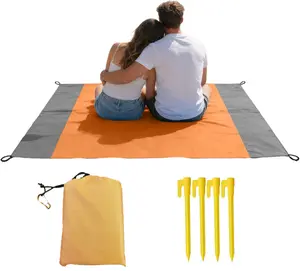 Portable Waterproof Sandproof Beach Blanket - Extra Large Lightweight Foldable Quick-Dry Parachute Fabric, Group-Fit, Includes Stakes, Ideal for Picnic, Camping, Camping Equipment