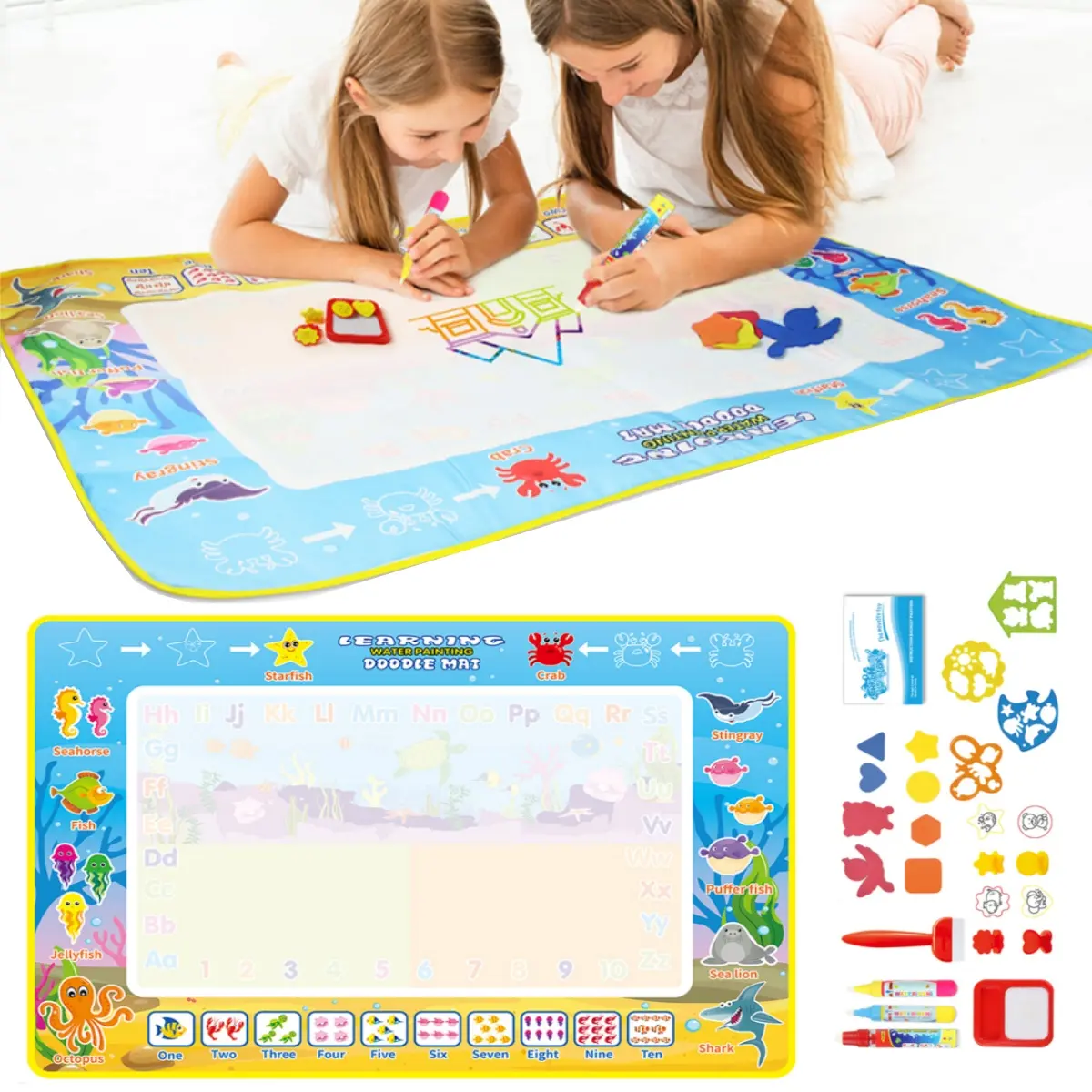 Toddler Safety Water Doodle Mat, 40x28in Extra Large Mess-Free Aqua Drawing Pad, Instant-Drying Reusable Educational Toy for 3-5 Year Old Kids, Outdoor Stuff for Kids, Home Activity Gift Option
