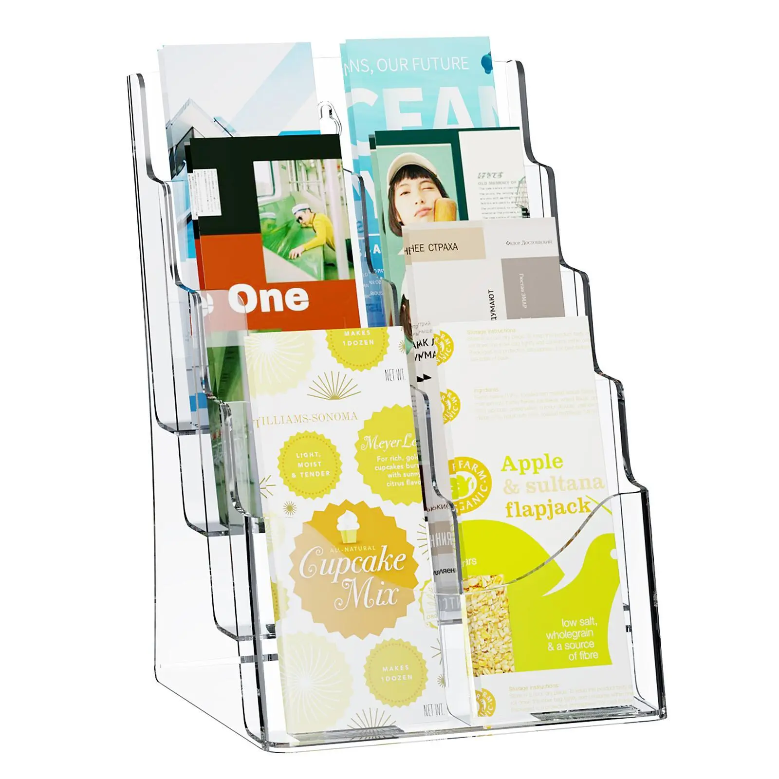 【SummerFinds】VEVOR Acrylic Brochure Holder 8.5 x 11 inch,  , 4-Tier Clear Acrylic Literature Display Stand, Plastic Literature Organizer Flyer Stand & Removable Divider for Office Exhibition, Countertop or Wall Mount