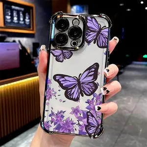 A Flower Cluster Purple Butterfly Pattern Phone Case, TPU Shockproof Full Protection Case with Electroplated Frame, Suitable for iPhone 17/16/15/14/13/12/11 PRO PROMAX PLUS AIR X XSMAX, Ideal Gift for Friends and Family, SJQNDD108