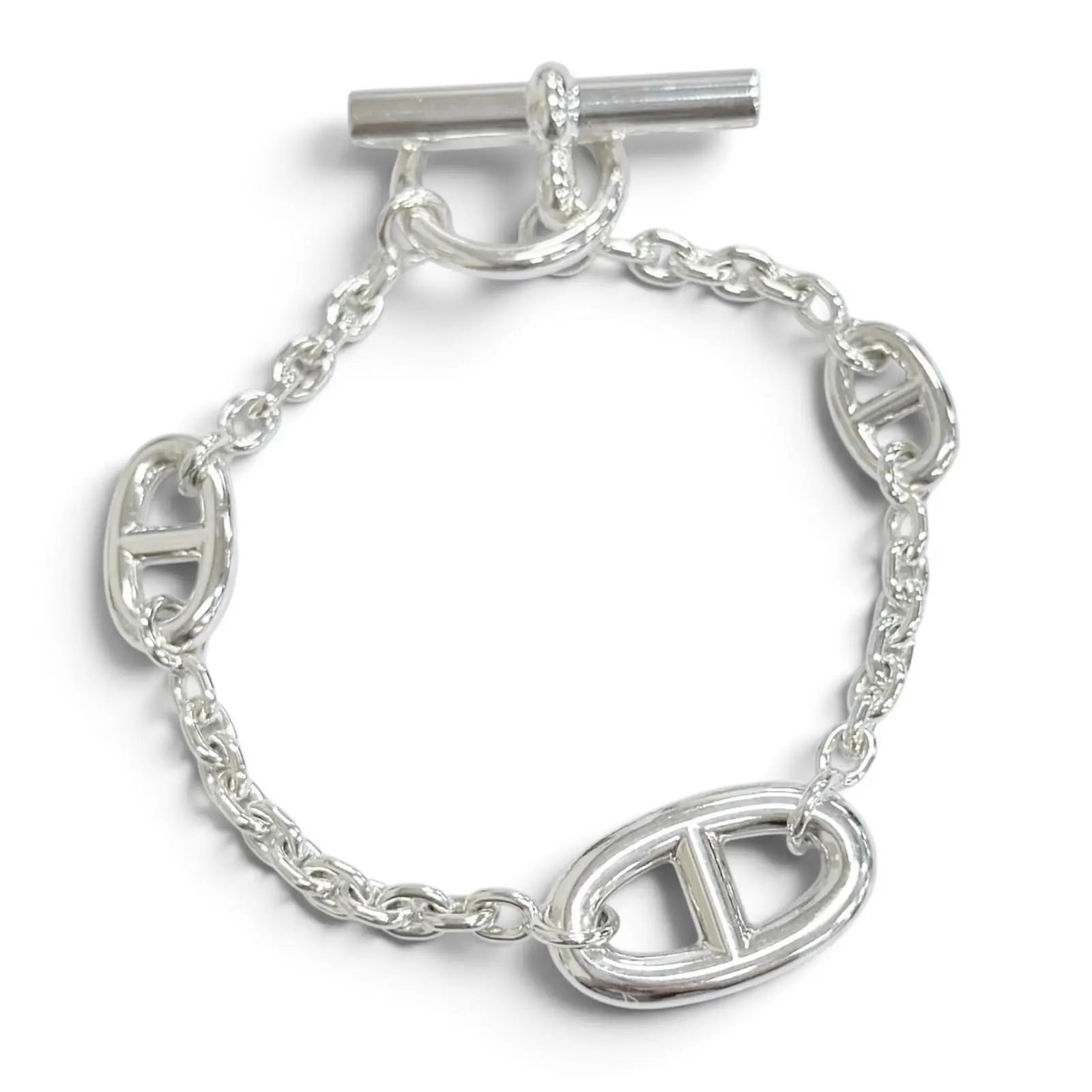 Pre-owned HERMÈS Sterling Silver 925 (Ag925) Small Leather Goods Hermes Chaine d’Ancre Farandole AG925 Bracelet