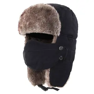 Muezna Men's Trooper Trapper Hat Warm Winter Hats with Removable Face Mask Earflaps Faux Fur Hunting Outdoor Hat