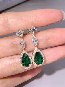 1 Pair  Gorgeous Green Cubic Zirconia Drop Earrings For Women For Wedding Engagement Anniversary Party Jewelry Valentine's Day Gift Exquisite Jewelry Gift Dangling Earrings