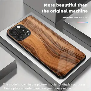 Brown Wood Grain Design Premium Tempered Glass Phone Case for iPhone 11 to 16, Including Pro and Pro Max Trendy Creative Simple Couple Cute Personalized Business Premium Phone Case