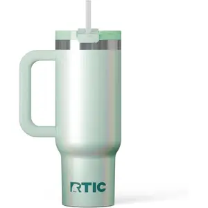 RTIC 30 oz Road Trip Tumbler Double-Walled Insulated Stainless Steel Portable Travel Coffee Mug Cup with Lid, Handle and Straw, Fresh Mint Glitter