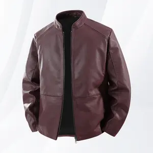 Men’s stand-collar retro PU leather jacket, mature casual biker style, minimalist and versatile, windproof leather outerwear for young and middle-aged men