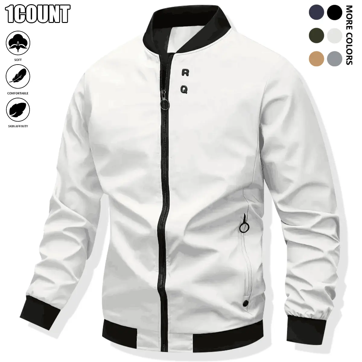 Men's 90s/2000s Style Lightweight Plain Long-Sleeve Zip-Up Stand Collar Flight Jacket Coat, Menswear Outerwear with Pockets, Athleisure Street Fit, Versatile for Autumn Winter Daily Casual Use, 90S/2000S Style Men's Lightweight Jackets