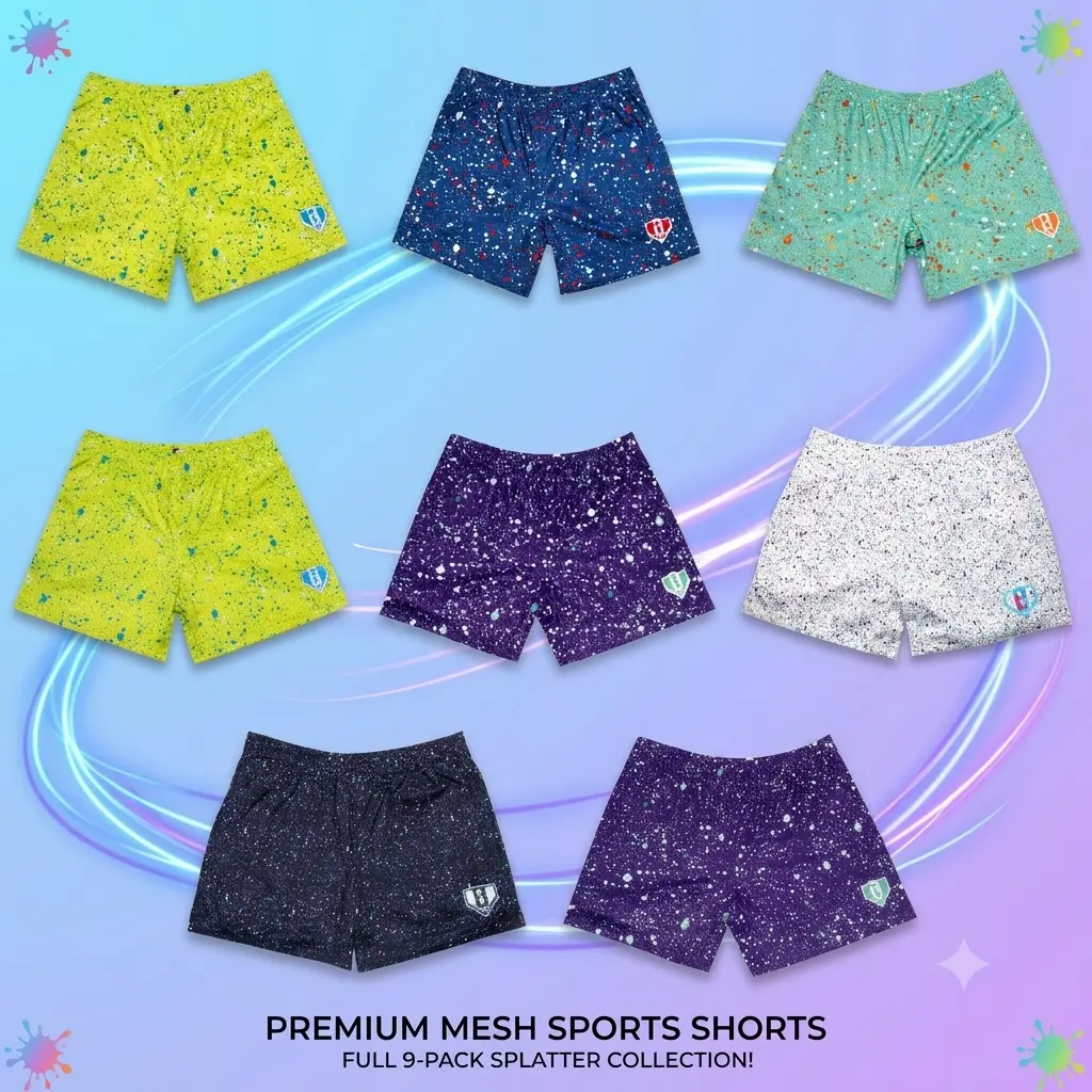 [ Baseball 101 Short ] Premium Splatter Mesh Sports Shorts - Breathable Graphic Basketball Shorts with Pockets, Lightweight Colorful Gym Gym Workout Outfits for Men