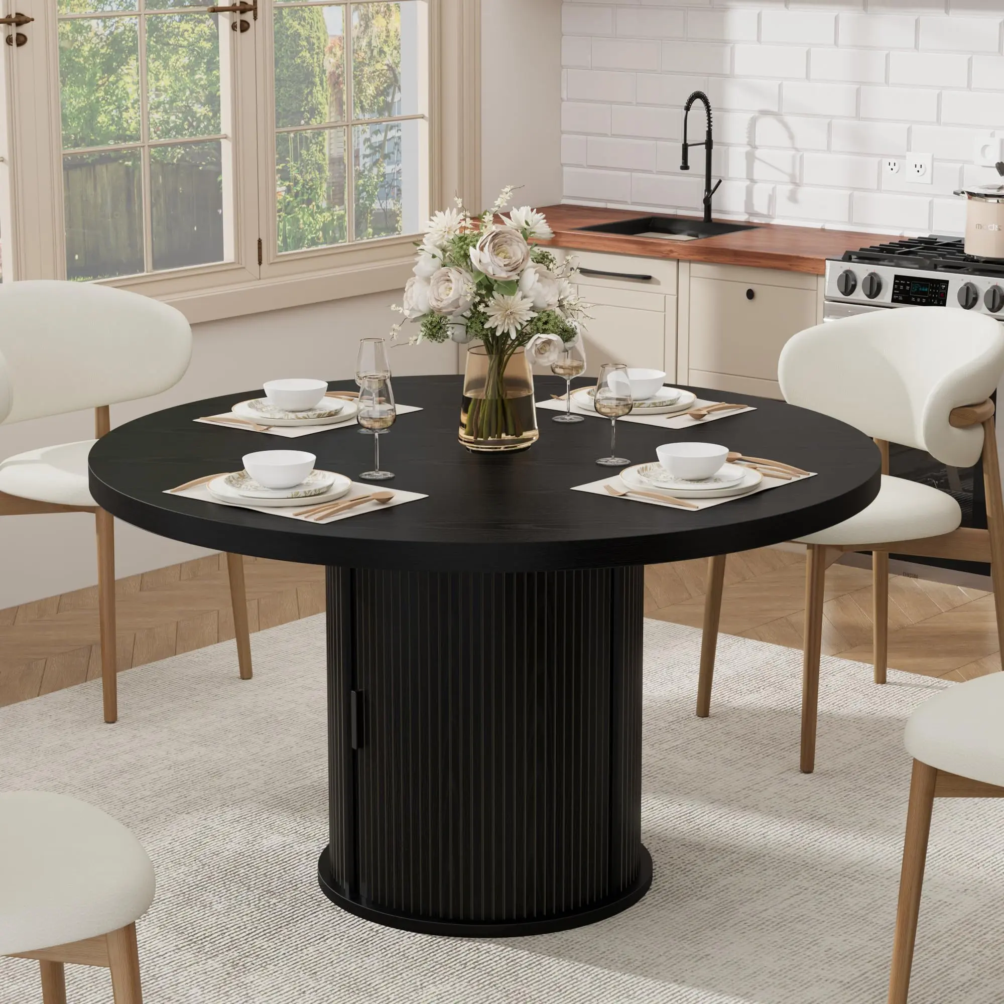 47 Inch Large Room Kitchen Dinning expandable Tables for 4 to 6 Person Seats, Farmhouse Circle Dinner Table for Dining Room, Kitchen, Living Room (Table Only)