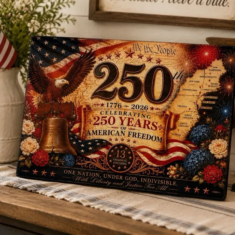 Patriotic Tempered Glass Cutting Board - America 250th Anniversary Chopping Board, 4th of July Kitchen Decor, USA Themed Gift