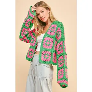 Two-tone Flower Crochet Cardigan