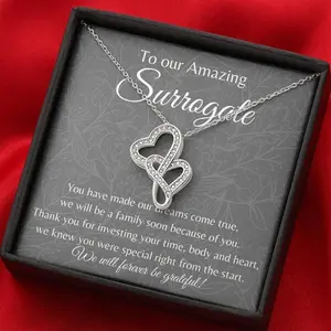 Double Hearts, Gift for Surrogate, Surrogate Thank you Gift, Surrogacy Gift, Necklace, Gestational Surrogacy, Surrogate Gift, Anniversary Gift, Necklace Jewelry With Message Card & Box