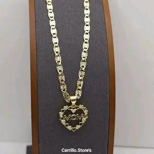 MOM beautiful heart necklace with stones gold-plated 18"inches 24"inches available GOLD-PLATED