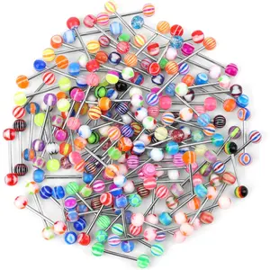 110Pcs Wholesale 14g Tongue Ring Barbells Stainless Steel Bar Tongue Rings Assorted Colors for Women Man