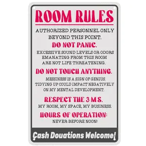 Room Rules Sign For Teen Girls Bedroom Door Decor Tin Signs Vintage Room Sign Boy Girl Gaming Rules Dorm Wall Cool Things Teens Funny Metal 8X12 Inch