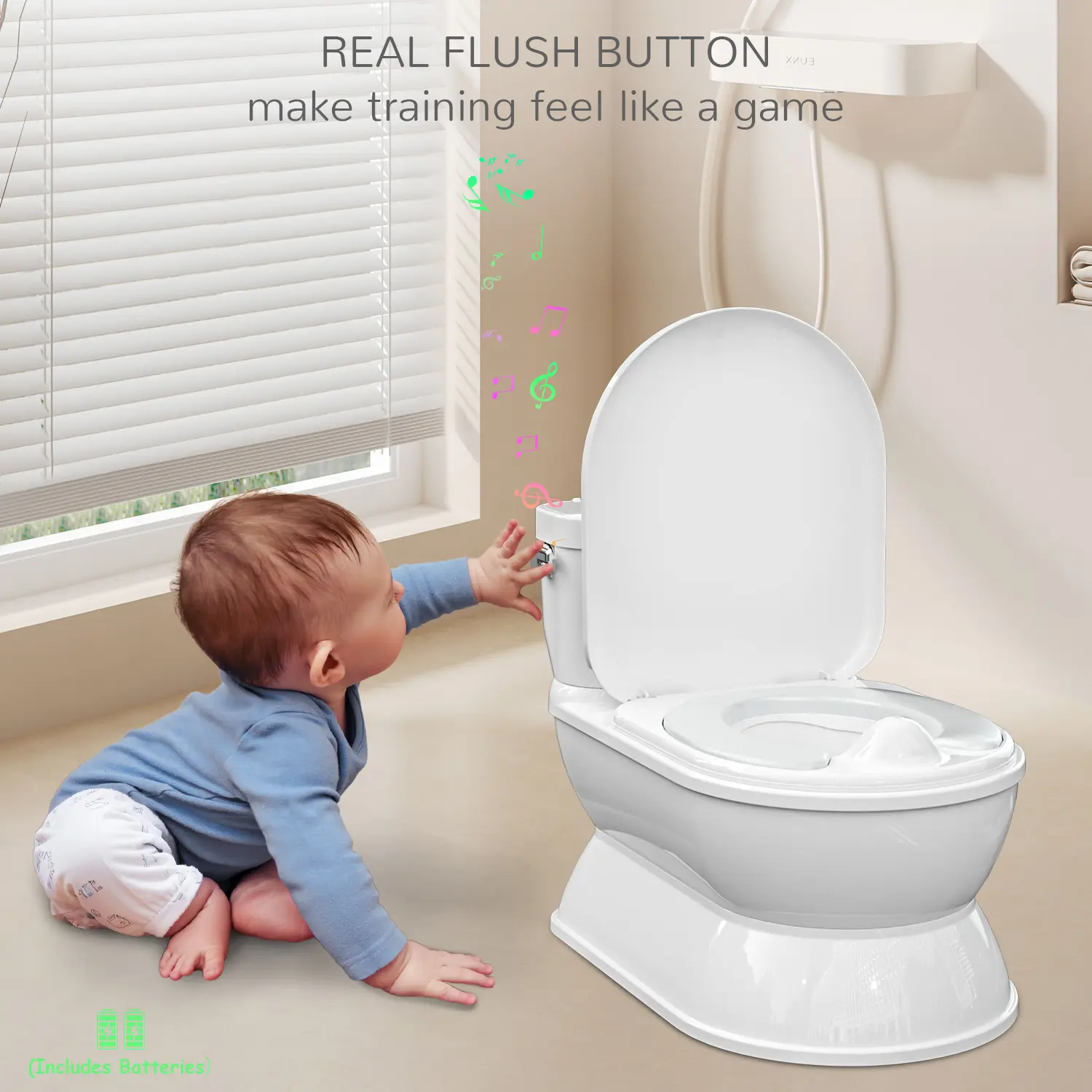 BabyBond 2-in-1 Lager Realistic Flushing Potty Trainning Seat for Boys and Girls, Baby Potty Chair with Detachable Seat Flush Sounds Wipes Storage & Toilet Paper Holder for Toddler