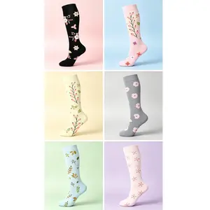 6 Pairs Floral Compression Socks for Women 20-30mmHg Knee High Graduated Support Socks for Nurses Travel Running Pregnancy