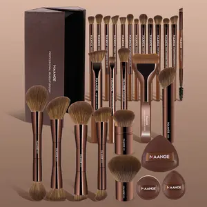 Maange 28-Piece Makeup Tool Set, 24 Professional Brushes + 3 Powder Puffs + 1 Storage Box, Ideal for Home, Travel, Gift for Women
