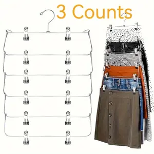 360° Rotating Foldable 6-tier Pants Hanger with 12 Clips, 3 Counts Skirts Organizer, Shorts Hanger, Pants Hanger, Home Organizer, Hanging Organizing