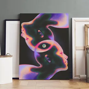 Surreal Iridescent Head Portrait Pattern Canvas Painting with Frame, 1 Count Modern Art Fashion Poster, Wall Art Decor for Home Living Room Bedroom, Ornaments