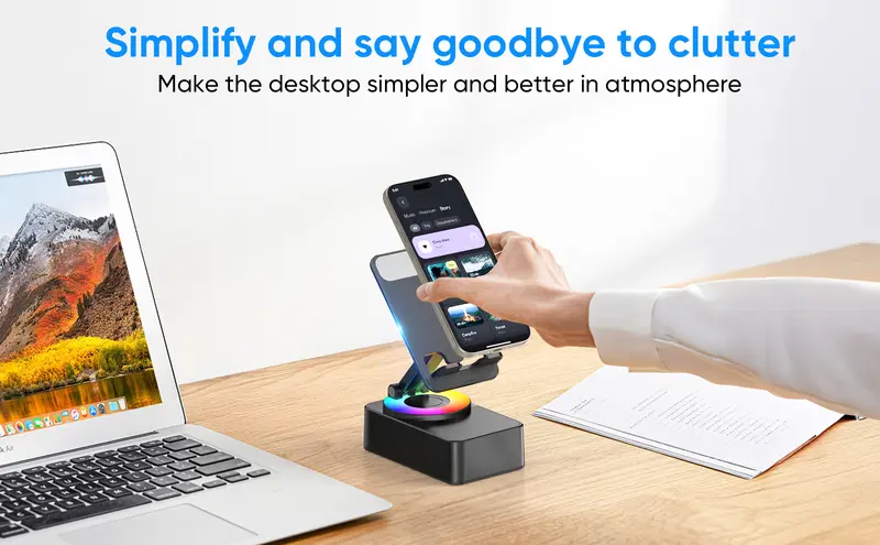 Product Introduction of IMOLI Wireless Audio Induction Bluetooth Speaker with Emergency Charging 5in1 Phone Holder Power Bank LED Nightlight for Tablet iPhone Android 5.3 Connectivity 1500mAh Battery 100Hz-20kHz Frequency Response New Design Durable Smart Device 12