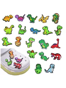 20 Pcs Cartoon Cute Dinosaur Shoe Charms, Detachable DIY Decoration Accessories, Perfect for Hole Shoes and Beach Packaging