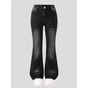 Women’s fashionable elastic flared pants, adjustable waistband, long pants, suitable for all seasons, casual slim-fit denim