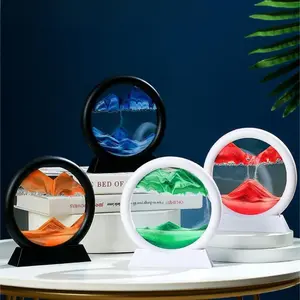 7.4-inch round mobile sand painting - Liquid motion 3D dynamic landscape, in purple, green and red, Bohemian style glass sand painting, suitable for home office desktop decoration, for relaxation and stress relief, unique gift and holiday decoration idea