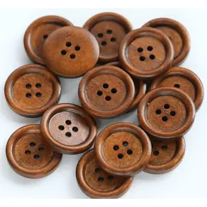100 count 1 Inch (25mm) Brown Color Wooden Buttons DIY Crafts Button Sewing Project