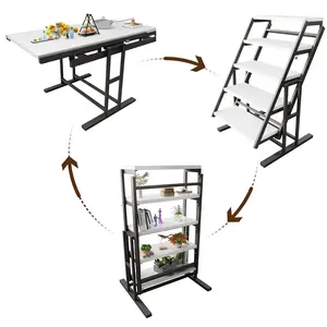 【GOOGREAT】Solid Mahogany Wood Multifunction Convertible Dining Table,Free Switch Space Saving Table Shelf for Home and Studio, White Finish